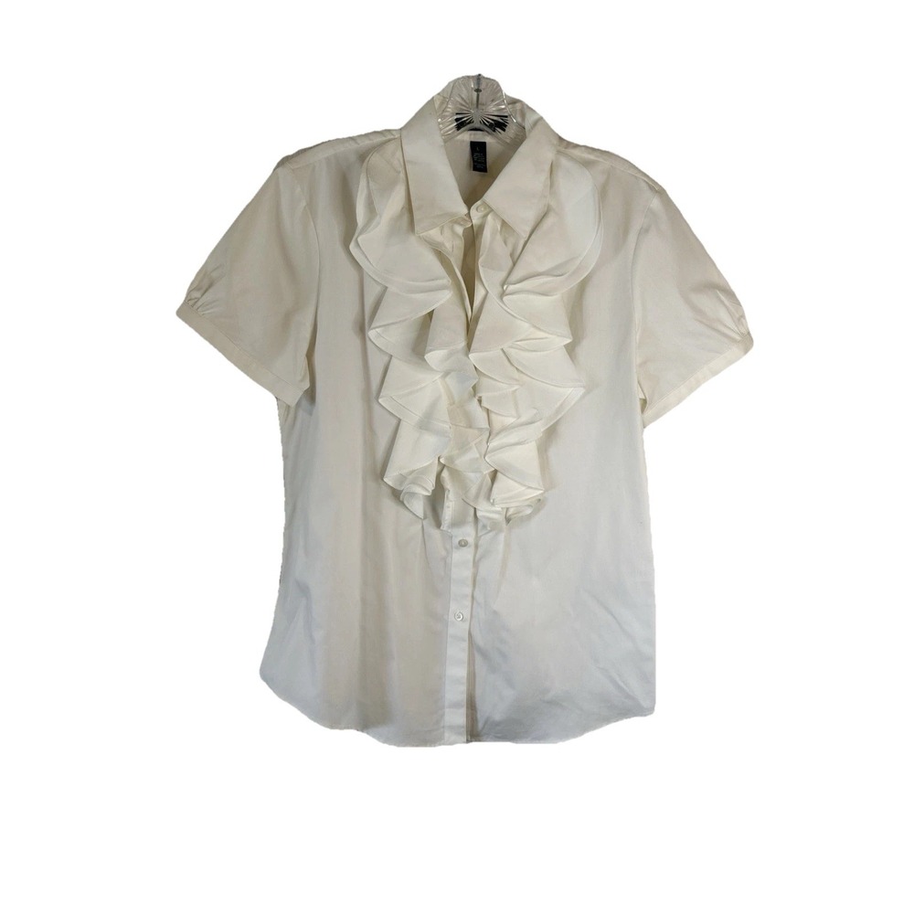 Lauren Ralph Lauren Vintage Ruffle White Shirt Preppy Classic Large - Picture 2 of 8